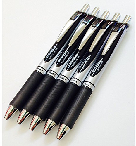 5 st Pentel BL77 Energel indragbara kulspetspennor svart bläck, 0,7 mm metallspets. Gummihandtag.5 BL77-A