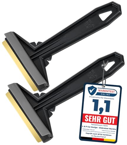 Eiskratzer Auto [2 Stück] - TESTSIEGER 2024* - schnell, mühelos & schonend - Murska Scheibenkratzer Auto Messing - effizienter Schneekratzer Auto - Premium HIPS & Messingklinge - Finnland Schwarz-Grau