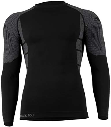 STARK SOUL Microfibra Biancheria Intima Funzionale Senza Cuciture per Uomo a Scelta Come Pantaloni o Camicia a Maniche Lunghe (Large/X-Large, Grigio/Nero - Camicia)