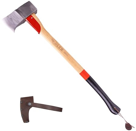 Adler Super Splitter – German Forged Splitting Axe, 6.2 lb Hollow-Forged Wedge Maul, 31 Hickory Handle with Anti-Slip Grip, Heavy Duty Firewood Axe with Premium Leather Sheath (A11)