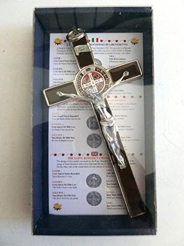 GTBITALY 10.004.11 Croce di San Benedetto 20 Cm Smaltata marrone argento Con Scatola Regalo Box Preghiera Esorcismo Prete Sacerdote Chiesa Suora