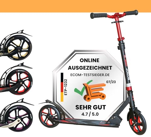 Scoot One Aluminium Scooter S 1 rot – Cityroller für Kinder und Erwachsene - Roller ABEC 7 205 mm – Aluminiumroller höhenverstellbar