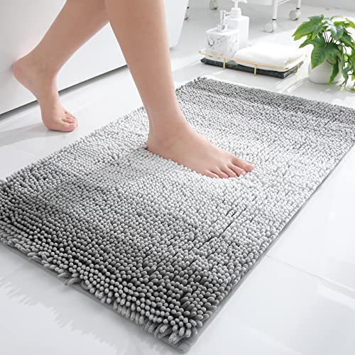 Homaxy Chenille Badezimmerteppich rutschfeste Hochflor Badematte Waschbar Badteppich Weich Badvorleger Saugfähige Duschvorleger für Badezimmer - 50x76 cm, Grau