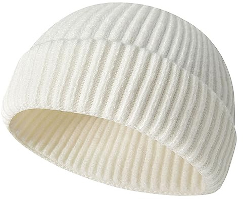 JFAN Unisex Retro Trawler Winter Beanie Hat Baseballkappe Streetstyle Trawler Beanie Watch Hut Rollup Edge Schädeldecke,Weiß