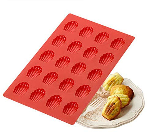 Silicone Madeleines Baking Mould- 20 Cavity Non-Stick Madeleine Cake Mold Tray Pan, Mini Scallop Moulds, 30x20cm, 1 Piece
