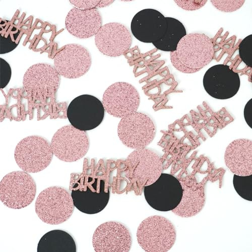 Rose Gold and Black Happy Birthday Confetti, Birthday Table Scatters