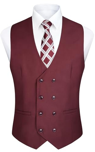 Enlision Chaleco Doble botonadura con Cuello en V para Hombre Chaleco de Traje Casual Formal Business de Vestir Borgoña XL