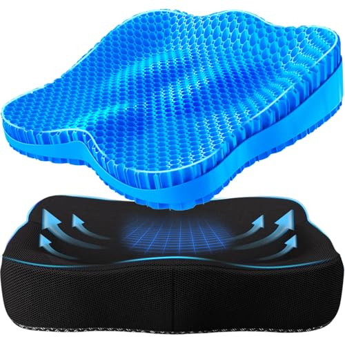 Tsmertor Gel Seat Cushion, Thicken Big Office Chair Cushion Chair Seat Pads for Long Sitting, Sciatica & Hip Pain Relief, Egg Seat Cushion for Wheelchair Car Office Home Travel Outdoor