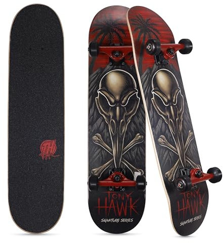 Tony Hawk 31 inch Skateboard, Tony Hawk Signature Series 4, 9-ply Maple Deck Skateboard for Cruising, Carving, Tricks and Downhill, Crossbones