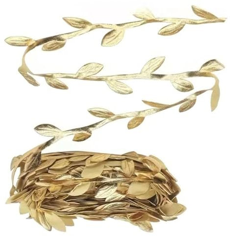 Gold Leaf Garland String 10m - Artificial Vine with Gold Leaves Ribbon, Perfect for Greek Party Decorations, DIY Craft Projects, Weddings, Home Decor, and Spring Celebrations