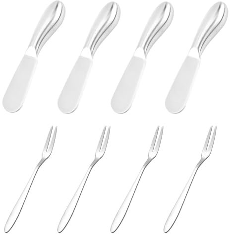 Couteaux À Fromage 4 Pièces Et Fourchettes À Deux Dents 4 Pièces, Couverts En Acier Inoxydable, Fourchettes Durables, Épandeurs De Nourriture, Ustensiles De Cuisine, Outils De Cuisson
