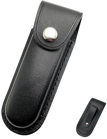 Etui Couteau Cuir,Étui À Couteau De Poche Pliable,Gaine de Couteau Étui avec Boutons-Pression,Épais et Robuste,Compact et Portable,Convient pour Camping,Randonnée et les Activités de Plein Air,Noir