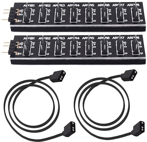 YARCHONN 5V 3PIN ARGB Hub 1 a 8 vie RGB Fans Splitter Hub Controller con 35CM cavo di estensione per espansione scheda madre ARGB Interfaccia Sync Fans Luci-2Pcs