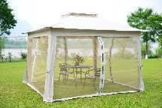 COSTWAY Pavillon 3,4x3,4m, Pop Up Faltpavillon mit 4 Moskitonetz & Doppeldach, Wasserdicht & Stabil & Winterfest, Gartenpavillon inkl. Tragetasche, Partyzelt für Terrasse, Garten, Hinterhof, Beige