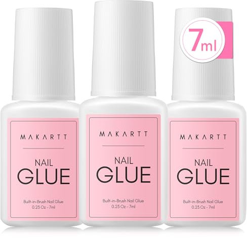 Makartt Nagelkleber Für Kunstnägel Extra Starker, Schnelltrocknend in 5 Sekunden, 3 Stück 7 ml Acryl Nail Glue Für Künstliche Nägel, Nagelspitzen, Kein Aushärten Unter Der UV Lampe Erforderlich