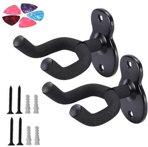 ZHAOYCSH 2er-Pack Gitarrenwandhalterung aus robustem Material - Wandhalter für Akustikgitarre, E-Gitarre, Bass & Ukulele (Tiefschwarz) - Universelle Wandhalterung mit weichem Polster, U-förmig