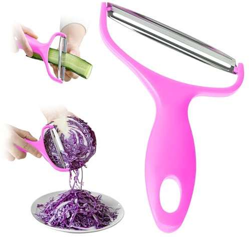 Paquete de 2 trituradoras de repollo vegetales para ensalada de col de acero inoxidable, pepino, zanahoria, pelador de patatas, rallador, utensilios de cocina (rosa)