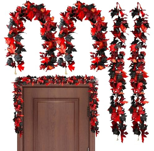 Ghirlanda autunnale – 4 pezzi di foglie artificiali, lungo ghirlande autunnali pieghevoli, foglie di stoffa | Ghirlanda autunnale riutilizzabile per interni ed esterni, festa del Ringraziamento