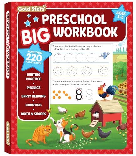 Preschool Big Workbook Ages 3 - 5: 320 Pages, Letter and Numbers Tracing, Early Math, First Writing, Phonics, Alphabet and more (Gold Stars)