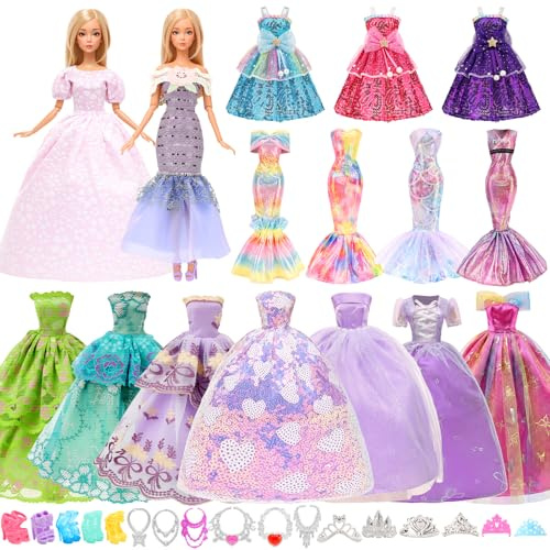 Miunana 5 Vestidos Ropas + 17 Accessorios para 11.5'' / 28 - 30cm Muñeca