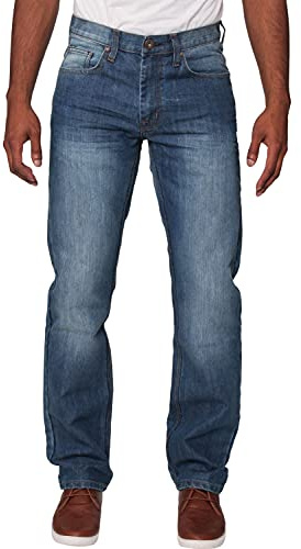 New Mens Enzo Regular Fit Straight Denim Blue Jeans Pants All Waist Sizes Mid Stone Wash 28 W X30L