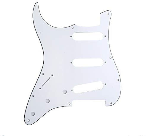 Musiclily SSS 11 Löcher Linkshänder Strat Pickguard Gitarren Schlagbrett für Fender USA/Mexican Standard Stratocaster Modern Style,3 lagig Weiß