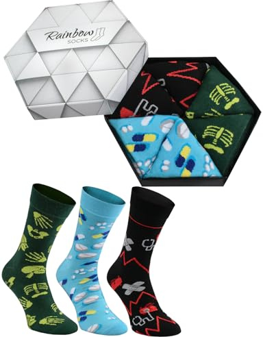 Rainbow Socks - Donna Uomo Divertenti Calze Medico - 3 Paia - Stetoscopio Compresse X-ray - Tamaño 36-40