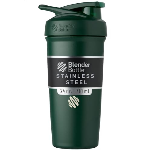 BlenderBottle Strada Shaker Cup Insulated Stainless Steel Water Bottle with Wire Whisk, 24-Ounce, Forest