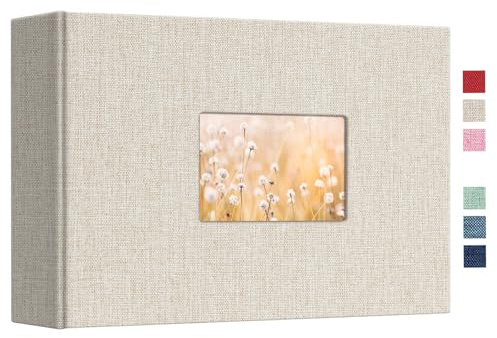 Vienrose Photo Album 4x6 50 Pockets Linen Frame Cover with Memo Areas Photobook Mini Slip-in Picture Book for Wedding Baby Vacation, White