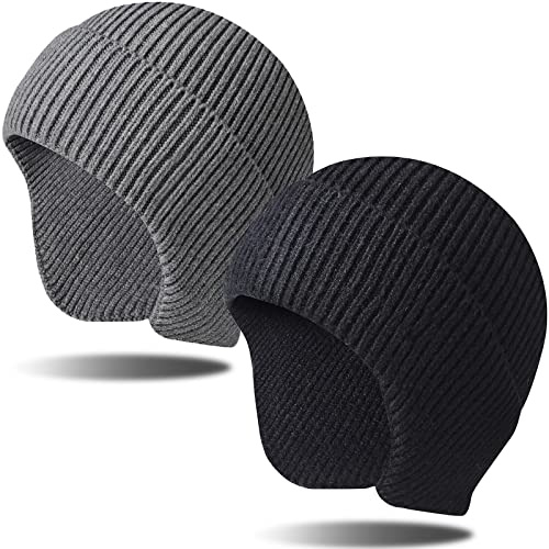 Arcweg Vintermössa herr mjuk varm stickad mössa mössa mössa andningsbar mössa för kvinnor och män unisex utomhus, Schwarz+Grau, En Storlek