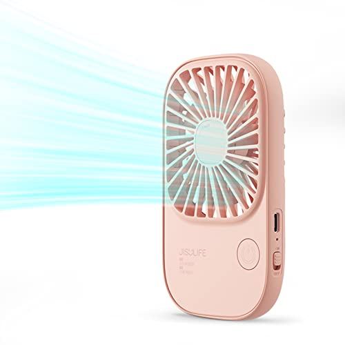 JISULIFE Handventilator Mini Ventilator, Kleiner Tragbarer Ventilator mit Halterung, Wiederaufladbarer USB Wimpernventilator mit 3 Geschwindigkeiten, Make up Ventilator für Das Büro im Freien Rosa