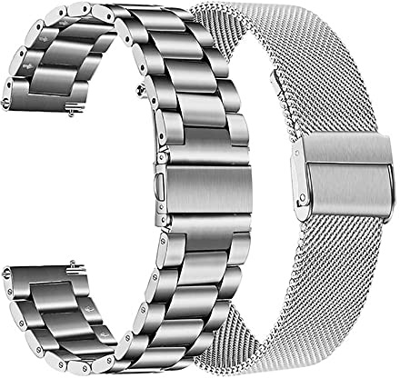 RuenTech Edelstahlarmband für Polar Vantage M/Vantage M2/Grit X/Grit X Pro/Grit X Pro Titan, Smart Watch Metallarmbänder mit Schnellverschluss geeignet für Damen und Herren (Silber+Silber)