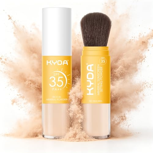 KYDA Polvo fijador de protector solar mineral, SPF 35, medio, polvo de cepillo mineral, control de aceite, acabado mate natural, duradero, ligero, transpirable, para toda la piel 03