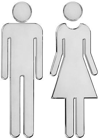 PATIKIL 7.9 Bathroom Sign, 1 Pairs Brushed Men Women Restroom Sign Self-Adhesive Toilet Door Decor Sticker for Office Business, Silver Tone