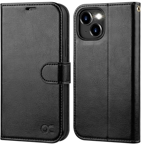 OCASE iPhone 15 Plus Hülle Handyhülle [Premium PU Leder] [Kartenfach] [Standfunktion] RFID Schutzhülle Klapphülle Handytasche Lederhülle Kompatibel für iPhone 15 Plus (6,7 Zoll) Schwarz