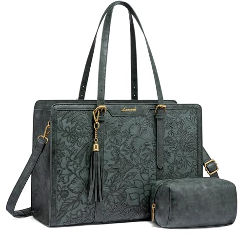 LOVEVOOK Laptop Bag for Women Vintage Leather Laptop Tote 15.6 inch Large Capacity Computer bag with Clutch Purse for Work