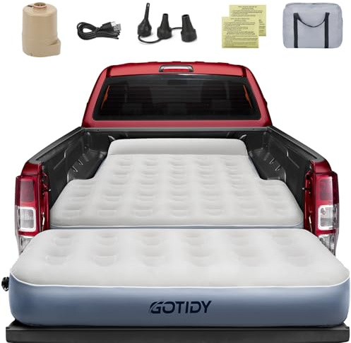 Inflatable Truck Bed Mattress for Tacoma Truck Air Mattress 5ft-5.5ft for Mid-Size Pickup with Detachable Tailgate Extension​, Honda Ridgeline Jeep Gladiator JT,Space-Optimized Design, Built in Pump