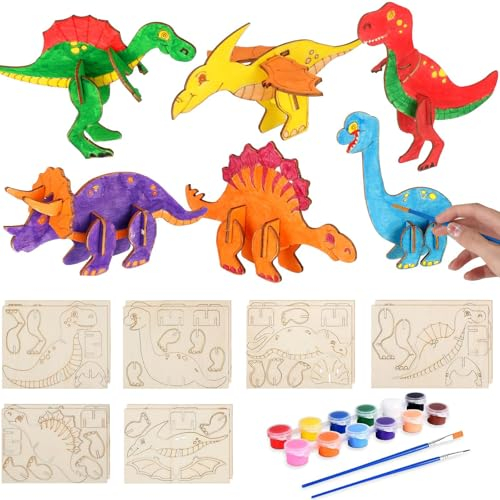 26 Stück Dinosaurier Holzbastelsets für Kinder, Holz Basteln Set 4-10 Jahre, 3D Puzzle Dino Kindergeburtstag Spiele, Geburtstag Geschenke für Mädchen Jungen