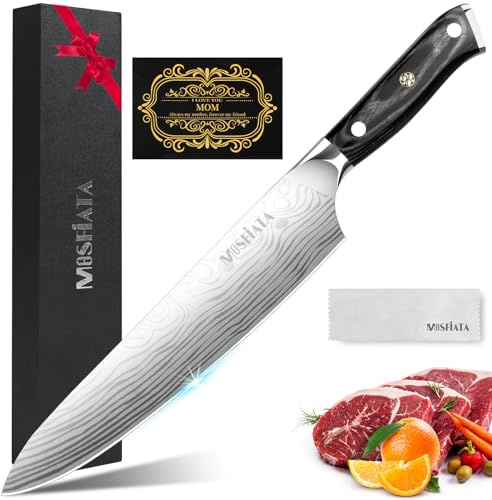 MOSFiATA Chef Knife, 10 Inch Ultra Sharp Meat Carving Knife, High Carbon Stainless Steel Cooking Kitchen Knives, Brisket Slicing Knives for Turkey Roast BBQ Vegetable with Micarta Wooden Handle Gift