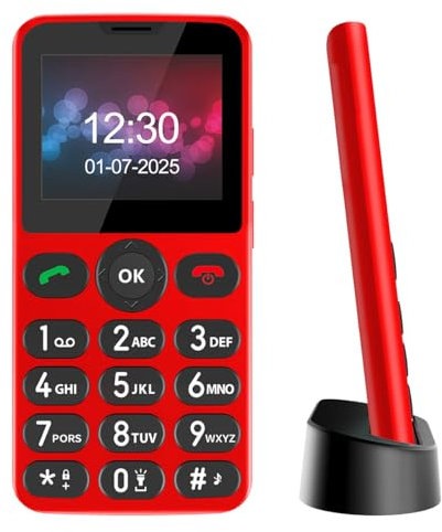 Melefon Seniorenhandy mit großen Tasten,2.2 Zoll Farbdisplay,einfach zu bedienen,Ohne Vertrag Handy für Senioren | SOS-Taste | FM Radio | Torch |1000mAh Batterie mit Ladestation (Rot)