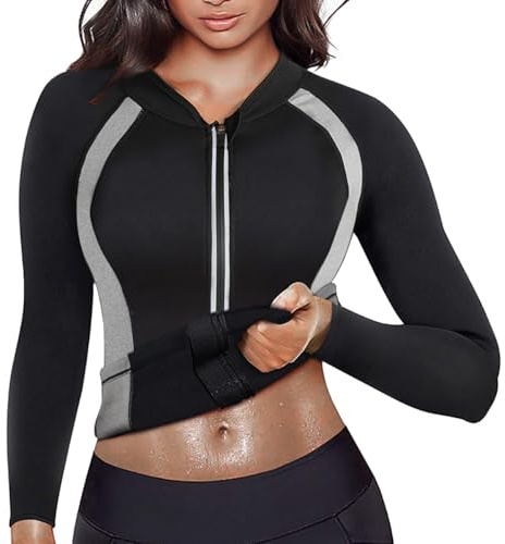 DownLTL Sauna Neopreno Chaqueta Top Suit Trajes Adelgazantes Compresion Sudoración Deporte Shapewear Gym Correr Fitness Mujer Sudaderas Manga Larga