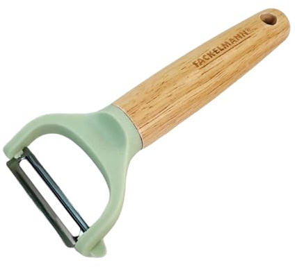 Fackelmann Ocean Pelador de Verdura y Fruta, Pelador en Y, Acero Inoxidable y Mango de Madera Antideslizante con Certificado FSC, Agarre Cómodo y Firme, 17 cm, Color Verde Agua, 1 ud