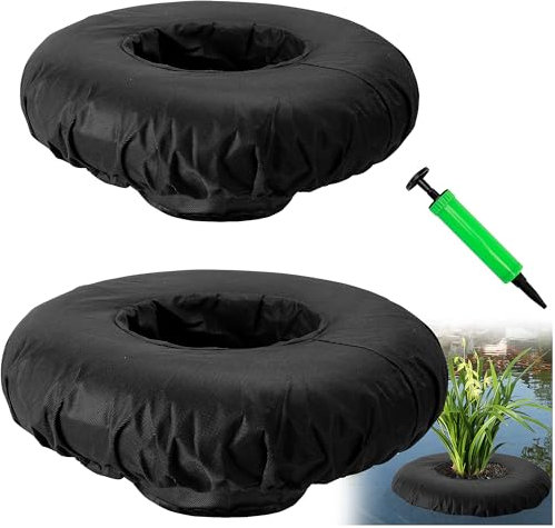 DECOHS 2 Pack Floating Planters for Ponds, 2 Sizes Woven Fabric Floating Pond Plant Baskets, Aquatic Plant Fish Barrier Floating Island for Garden Water Features and Aquascape Decoration