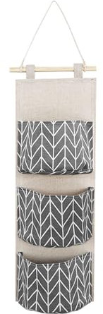 FuninCrea Hanging Storage Bag, 3-Layer Practical Wall Hanging Storage Bag, Cotton Linen Waterproof Fabric Door Hanging Pocket Organizer, Wall Hanging Finishing Bag Sundry Bag for Home (grey)