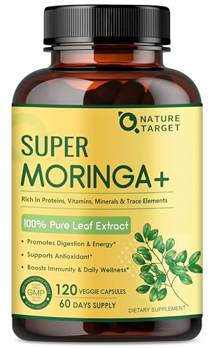 NATURE TARGET Moringa Capsules - 1000mg Pure Moringa Oleifera Leaf Supplement for Energy, Immune Support - Non-GMO, Vegan, Caffeine-Free - 120 Counts (60-Day Supply)