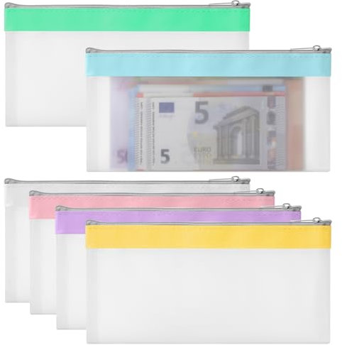ZMDMAH 6 Stück Geldtaschen Banktasche Transparente Wasserdicht Durchscheinend Federmäppchen Beutel mit Reißverschluss Kosmetiktasche Aufbewahrung Bargeld für Business 19,3 x9,4 cm