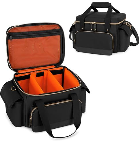 Damero 7 Inch Record Storage Box, Records Crate Album Storage Holds up to 80+ LP Records, Vinyl Record Carrying Bag with Dividers for Travel, Collection, Concert, Bag Only