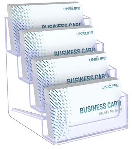 Uniclife Acrylic Business Card Holder for Desk 4 Slots Clear Business Card Display Stand for Men & Women Desktop Business Card Organizer Card Stand for Office Home Exhibition, 240 Card Capacity