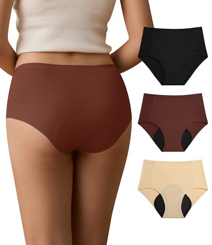 SHARICCA Períodos Ropa Interior Sangrado Fuerte Cintura Alta Ropa Interior Periódico Calzoncillos sin costuras Señoras a prueba de fugas Ropa interior menstrual 40ML, Multicolor-3p02, M