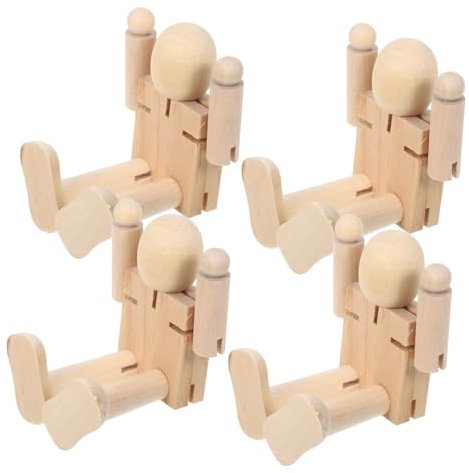 AKOOSY 4 Pezzi Robot in Legno Snodabili per Personaggi in Legno da Dipingere per Attività DIY Giocattoli Educativi per Sviluppo Manualità e Creatività Decorazioni Naturali per Casa e